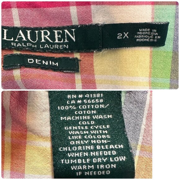 Lauren Ralph Lauren Plaid Button Down Shirt Women 2X Pink Classic Preppy Western - Picture 3 of 12